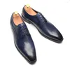 ドレスシューズXebos Luxury Original Derby Mens Blue Real Leather Lace Up Plain Powsy Toe Formal Wedding Business for Men