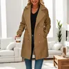 Jaquetas femininas Mulheres lapela lã casaco cor sólida turn down colarinho comprimento médio espessado escritório de lã