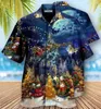 القمصان غير الرسمية للرجال سانتا كلوز كبير الحجم الكوبي كوب قصير الأكمام في هاواي الملابس ركوب الأمواج عيد الميلاد يوم الشاطئ الصيف