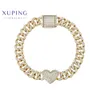 Xuping Customize 14k Gold Plated Cuban Bracelet Chain Foot Jewelry Heart Bling Zircon Female Link Bracelet with Heart
