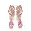 Brincos pendurados hanreshe 12 cores gota qualidade zircônia cúbica cor ouro rosa brinco de cristal rosa joias da moda atacado