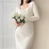 Maternity Dresses 2289# Autumn Sexy Knitted Maternity Pencil Dress V Neck Charming A Line Slim Clothes for Pregnant Women Chic Ins Pregnancy 230417