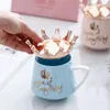 Mugs Creative Crown Ceramic Mug Pink Cute Coffee Nordic Milk Cup With Spoon Lids Water Holiday Souvenirs Gift