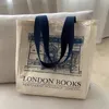 Boodschappentas canvas schouder Londen boeken print dames casual handtas tas herbruikbare grote capaciteit katoen strand 230404