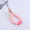 Keychains Fashion Wooden Keychain Colorful Silicone Round Beads Keyring Wristlet Bracelet For Women Bag Car Key Jewelry Accessory