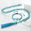 Necklace Earrings Set 6mm Beads Jewelry Natural Light Blue Stone Knotted Tassels Meditation Reiki Yoga Men Women Bracelet 108 Mala Rosary