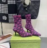 75mm JacquardニットソックアンクルブーツStileetto Short Boots Stretch伸びた伸びた四角いつま先子猫のかかとブーティー豪華なデザイナーシューズファクトリーフットウェア01