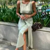 Casual Dresses Women Summer Cotton Linen Sexy Bodycon Bandage Long Wrap Dress Tank Sleeveless High Waist Midi Sundress