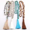 Naszyjniki wiszące modne koralikowe kamień halsband bohemian biżuteria długa frędzla