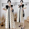 Kraamjurken 1711# Zomer POLKA DOT Gedrukt Chiffon Zwangere dames lange feestjurk elegante en los passende zwangerschapskleding 230404