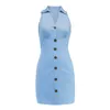 Vestidos casuais Button Feminino Down Denim Denim Short Dress Sexy Sleeseless V Neck Side Zipper Summer Jeans Bodycon Night Club Party Mini