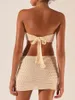 Casual Dresses Women's Summer Short Knit Bandeau Dress Beige Sleeveless Off Shoulder Hollow