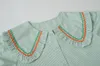البلوزات النسائية بلوزة خضراء ذات صدر خضراء مخططة ملابس النساء 2023 طويلة الأكمام الأكمام