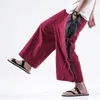 Men's Pants 2023 Summer Wide Leg Cotton Linen Fashionable Casual Loose Trousers Drawstring Waist Straight Large Size M-8XL