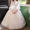 Abiti da ragazza Moda Dolce Manica intera Vita alta Abito da ballo Temperamento da fata Applicazioni floreali Abiti Cascata Ruffle Paillettes Principessa