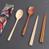 مجموعات أدوات المائدة المحمولة ملعقة خشبية خشبية محمولة مجموعة أدوات طاولة يابانية قابلة لإعادة الاستخدام لبيع المكاتب المنزلية الفرعية بيع
