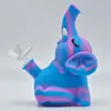 Sitzender Elefant-Stil, buntes Rauchen, Silikon-Bong-Pfeifen-Set, tragbarer Reise-Bubbler, Tabakfilter, Trichter, Löffel, Schüssel, Bohrinseln, Wasserpfeife, Dabber-Halter, DHL