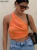 Damen Tanks Camis Sexy One Shoulder Crop Top Rüschen Kurzes Tank Top Damen Sommer Top Y2K Ärmellose Shirts Camisole Weiß Schwarz Grün Orange P230322