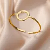 Bangle Gold Plated 316L Stainless Steel Cuff Simple Circular Ring Bracelet For Women Open Adjustable Width Vintage Jewelry