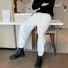 Pantaloni da uomo a vita alta vestibilità dritta tasche da uomo allacciatura con nastro cinturino Harem polsini termoretraibili abito ampio casual