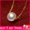 Kedjor Zhixi Natural Akoya Seawater Pearl Pendant Necklace 18K Pure Yellow Gold Chain 6.5-7 mm vit runda för kvinnor fina smycken