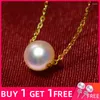 Chaînes ZHIXI Naturel AKOYA Perle D'eau De Mer Pendentif Collier 18K Chaîne En Or Jaune Pur 6.5-7mm Blanc Rond Pour Les Femmes Fine Jewelry