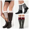 Sports Socks Double Button Cable Knitted Boot Cuff Short Leg Warmer Womens Lace Trim Boots Accessories