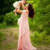 Zwangerschapsjurken Lange zwangerschapsjurk met cape sexy strapless lange jurk voor po schieten elegante zwangerschapspografie props 230404