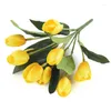 Fleurs décoratives 9 têtes/branche faux bouquet de tulipes avec des décorations de fleurs artificielles de feuille pour la maison/bureau/cuisine mariage mariée 11 pouces