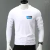 T-Shirts für Herren T-Shirts für Herren Weißer Rundhalsausschnitt mit langen Ärmeln und Geometrie bedruckte T-Shirts Tops