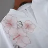 レディースポロスチュニックホワイトシャツ女性シフォンフラワーエクサイブラウスvネックオフィスレディーストップカジュアル高品質の夏のパフスリーブ