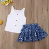 Roupas Conjuntos de Roupas 6m-3t Summer Criança de roupas de bebê sem mangas botão com camiseta floral mini-saia