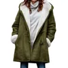 여자 재킷 벨벳 따뜻한 코트 가을 겨울 후드 후드 부드 플러시 두꺼운 중간 길이 방풍 버튼 느슨한 포켓 레이디 재킷