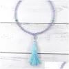 Pendant Necklaces Pendant Necklaces Elegant Light Purple Jade Amazonite Stone Gemstone 108 Beads Japa Mala Necklace Antique Sliver Cha Dhznc