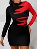 Plus Size Dresses LW Turtleneck Print Patchwork Bodycon Dress Autumn Long Sleeve Slim Casual Sexy Mini Vestido