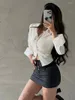 Blouses pour femmes Spicy Girl Sexy simple boutonnage Slim col polo à manches longues petit haut femme mode Blouse douce femmes coréennes C878