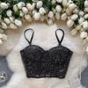 Women's Tanks Vintage Herben Style Tank Top For Women Spaghetti Strap Tulle Sequined Bare Midriff Build In Bra Vests Casual Camis Drop