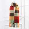 Scarves New Autumn and Winter Ac British Plaid Mohair Scarf Hoop Yarn Colored Tassel Shawl5fpo