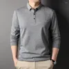 Men's Polos Spring And Autumn High Quality Men's Business Polo Shirt Casual Fashion Pocket Lapel Button Long Sleeve Polyester Fiber Top