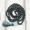 Kettingen 108 Gebed kralen Mala ketting 8mm Lava Stone geknoopte boho sieraden rauwe ruw q-uartz hanger mix kleur kwast voor mannen