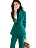 Pantalon deux pièces pour femmes de haute qualité Casual Green Lady Woman Business Suit