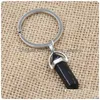 Keychains Lanyards BK Natural Stone Keychains Hexagonal Prism Quartz Point Healing Crystals Chakra Key Chains Diy Jewelry Accessorie Dhxjf