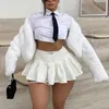 Skirts Kawaii Supershort Pleated Spicy Girl High Waist Bodycon Y2K Vintage White Micro Mini Skirt Korean Fashion Club Night 230404