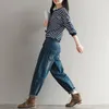 Kvinnors jeans Johnnature Casual Loose Fit Women's Jeans Autumn dragknapp Knapp Korean Koreanska full längd byxor 230404