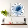 Wall Clocks Flower Blue Painting Clock Modern Design Silent Bedroom Living Room Decoration Round Hanging