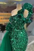 Green Vintage Lace One Shoulder Sleeves Prom Dresses Party Dress Appliques Mermaid Evening Dress Princess Robe de Gorgerous