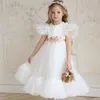 Robes de fille enfants maille princesse robe bébé filles manches anniversaire vêtements enfants doux blanc rose robe de bal fête mariage