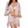 Mulheres sleepwear 2023 impresso cetim confortável longo camisola mulheres sexy lace lingerie nightwear roupa interior pijama