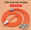 3 In 1 Snel Opladen Kabel 6A 120W Metaal Vloeibare Siliconen Type-C Micro-Usb Data Charger kabel 1.2M Lijn Voor Telefoon Android