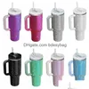 Commuter Travel Mugs New 1Pcs 40Oz Shiny Strass Mug Tumbler With Handle Insated Lids St Edelstahl Cof Dhswv